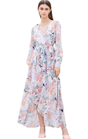 XL - Boho Chic Apricot Floral Maxi Dress