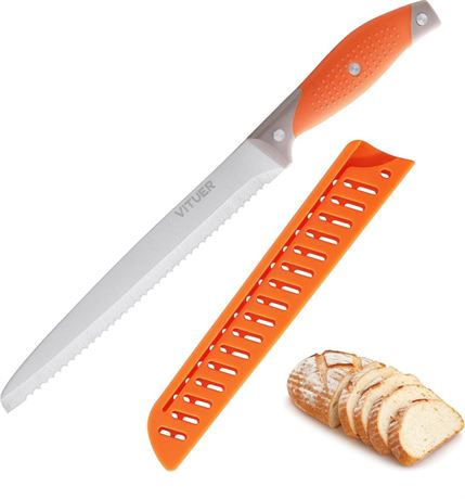 VITUER Bread Knife with Cover, 8 inch Serrated Bread Knife for homemade bread, B
