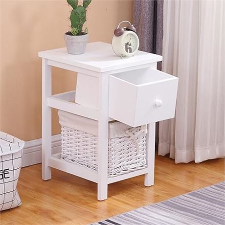 Bedside Table, White Assembled Bedside Table with 1 Dra...