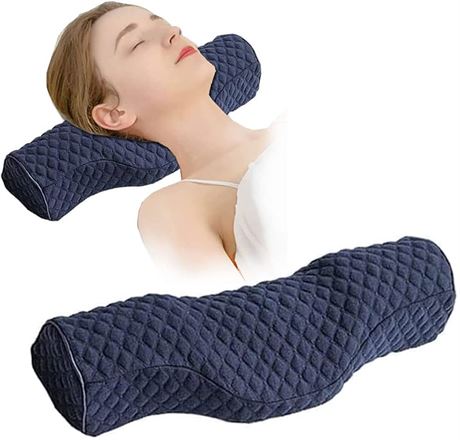 Cervical Neck Pillow for Pain Relief Sleeping, Neck roll Pillow Memory Foam for Stiff Neck Pain Relief ，Travel Bolster Pillow for Bed for Side Sleepers Back Sleeper. (Blue)