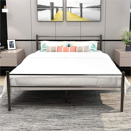 BOFENG Metal Bed Frame Queen Size with Modern Headboard and Footboard Mattress F