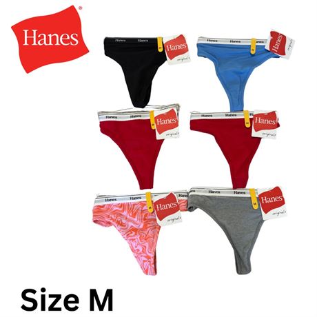 Lot of 6, Size M, Hanes Womens Originals Underwear Thong Panties