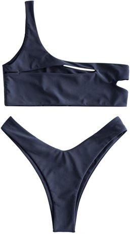 ZAFUL Women's One Shoulder Bikini Set Cutout High Cut Swimsuit Bralette Bathing