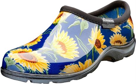 Sloggers Waterproof Garden Shoe for Women – Outdoor Slip-On Rain and Garden Clogs with Premium Comfort Support Insole, Sunflower Print Blue, 9