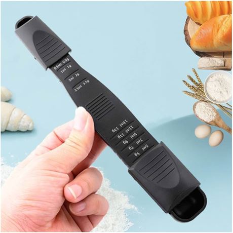 QianYu Adjustable Measuring Spoon Black,The Happiness Choice -Creative Double End Scale, Eight Stalls Spoon,Measuring Dry/Semi-Liquid Ingredients,Metering for Baking,Cooking,Coffee,Sugar,Salt,Powder