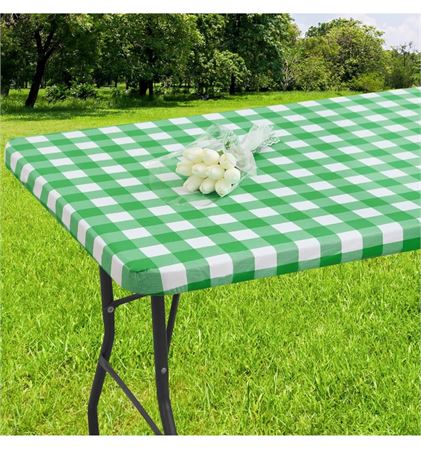 smiry Rectangle Picnic Table Cloth, Elastic Waterproof Fitted Vinyl Tablecloth f