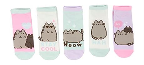 Culturefly, Womens Pusheen the Cat Ankle Pastel Colors 5 Pairs Socks, Pink, Medi