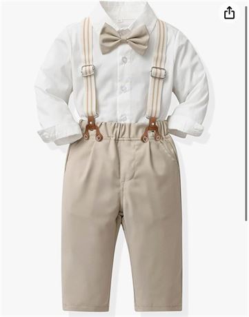 Toddler Dress Suit Baby Boys Clothes Sets Bowtie Shirts Suspenders Pants 4pcs Ge