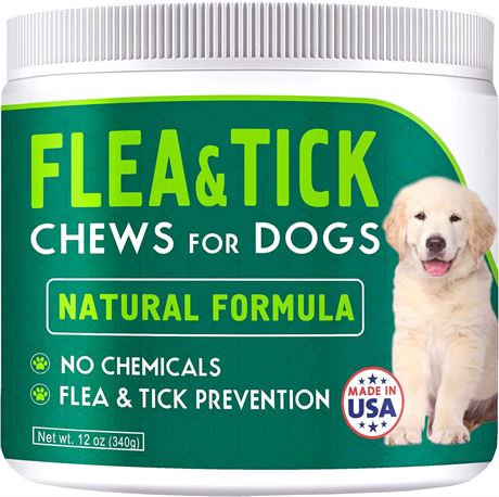 12 oz (340g) - Chewable Flea and Tick Treats for Dogs - Made in USA - Flea and T