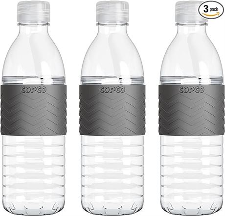 Copco Hydra Reusable Water Bottles | Set of 3 | Non-Slip Sleeve-Chevron Pattern