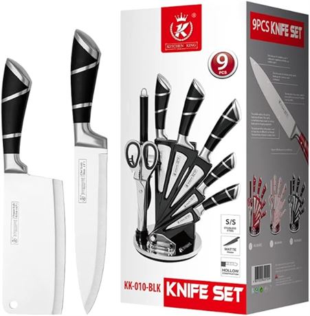 Kitchen King - 9 Piece Kitchen Knife Set Professional Chef Quality - Red - Black
