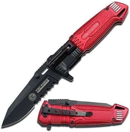 Tac-force RED Fire Fighter Assisted Open Rescue LED Light Pocket Knife
