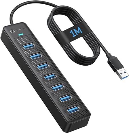PHIXERO 7 Port USB Hub, 3.3FT Long Cable USB 3.0 Hub Multi USB Port Hub with USB