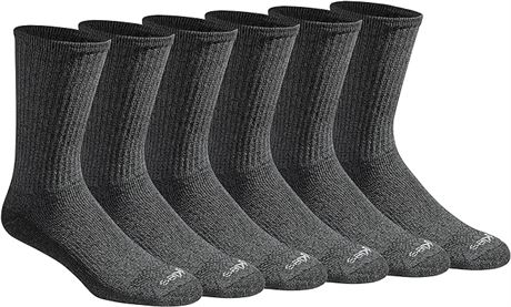 6 Pack, Size 12-15 - Dickies Moisture Control Crew Work Socks, Black One (I11752
