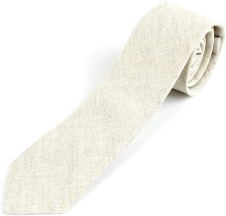 Men's Cotton Linen Skinny Necktie Tie Sand Wash Solor Color Pattern - 2 1/2" Width