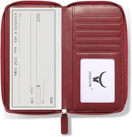 HISCOW Zippered Checkbook Cover & Card Holder with Divider - Italian Calfskin