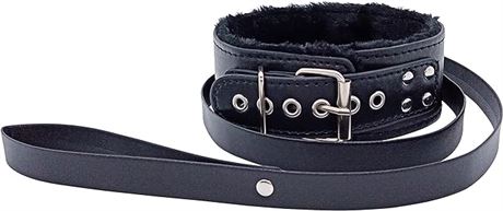 Gothic Leather Choker Collar with Long Traction Leather Rope and Collar Necklace