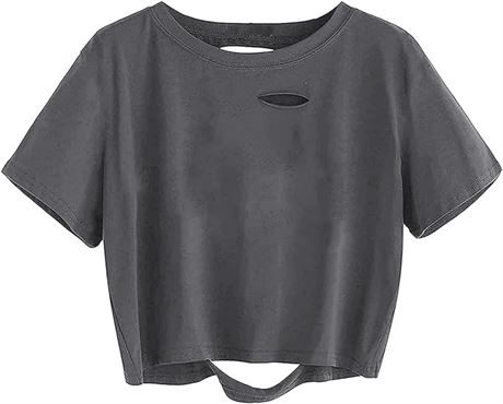 Avanova Women's Tee Short Sleeve Distressed Crop Tops T Shirt - XL
