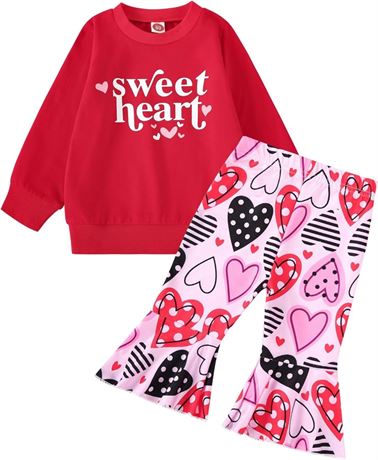 2PCS, SIZE 100 (2-3Y)- Baby Girls Boys Toddlers Valentine's Day Clothes Outfit L