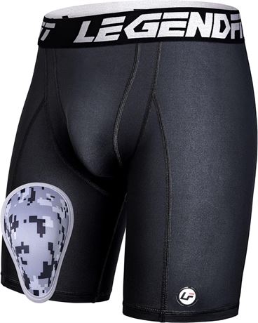Legendfit Youth Boys Compression Shorts w/Cup Protector Athletic Sliding SZ L