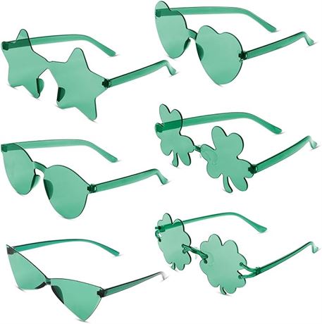 6 Pairs St. Patrick's Day Sunglasses, Green Glasses Heart St...