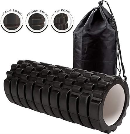 13 Inch - Kunova (TM) Deep Tissue Grid Yoga Fitness Massage Foam Roller (Black)