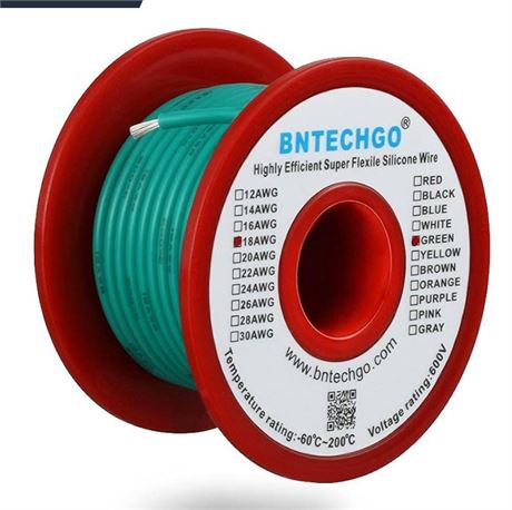 BNTECHGO 18 Gauge Silicone wire spool 50 ft Green Flexible 18 AWG Stranded Tinne