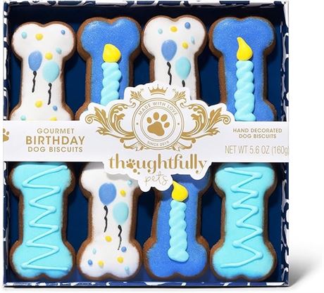 Thoughtfully Pets, Boy Dog Birthday Cookies Gift Set, Includes Hand Pack of 8