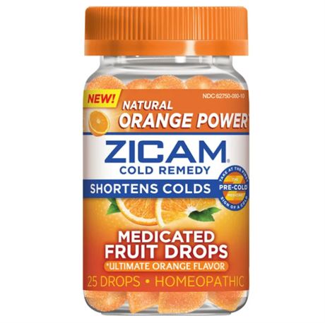 25ct - Zicam Zinc Cold Remedy Medicated Fruit Drops Ultimate Orange Flavor