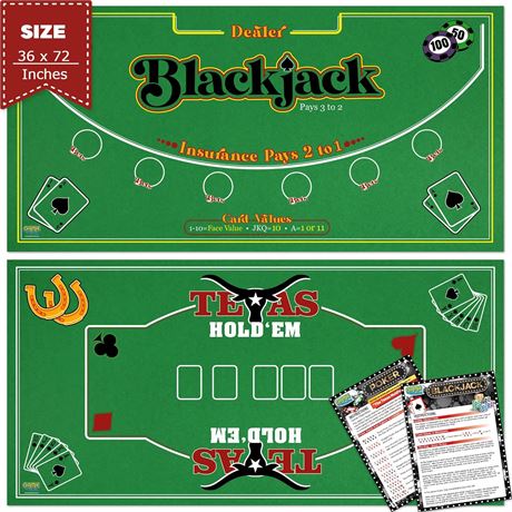 Gamie Double Sided Felt Casino Mat, 36” x 72” for Blackjack & Texas Hold’em Poke