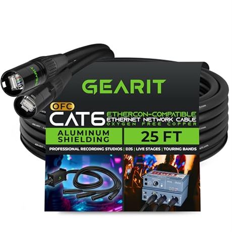 GearIT CAT6 Ethernet Cable, EtherCON-Compatible (25 Feet) RJ45...