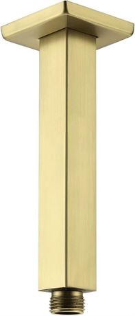 Brushed Gold Shower Arm with Flange 6 Inch Straight Stainless Steel Top Rainfall