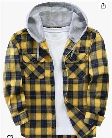 Mens Flannel Hoodie Shirts Long Sleeve Casual Plaid Jacket Cotton Button Down Fl