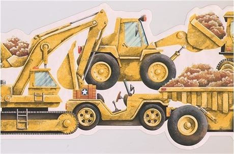 Yellow Bulldozer Excavator Truck Wallpaper Border for Kids Bedroom Playroom, Rol