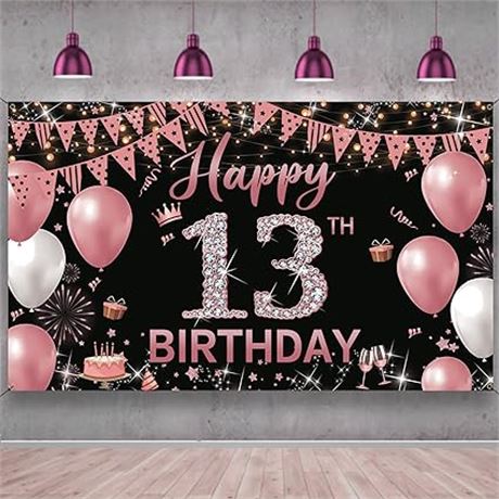 6.1Ft X 3.6Ft - PHXEY 13Th Birthday Decorations Backdrop Banner