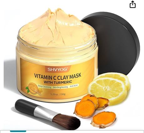 Vitamin C Face Mask with Kaolin Clay and Turmeric for Dark Spots, Dull Skin, Ski