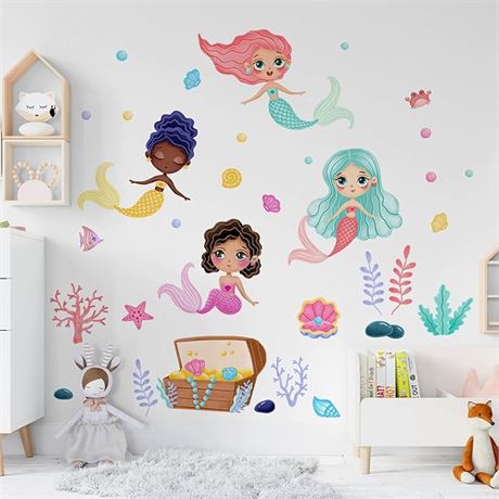 Mfault Baby Girls Black Mermaid Under The Sea Wall Decals Stickers, Multicultura