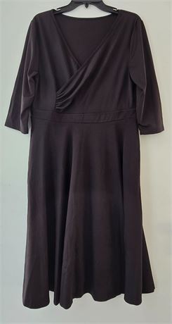 XLARGE - Women Plus Size Dress 3/4 Sleeve Wrap V Neck, BLACK