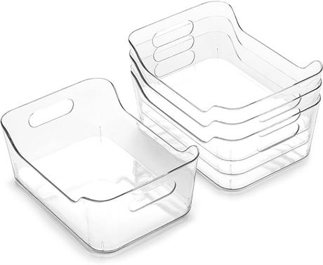 BINO Clear Plastic Storage Bin with Handles (4 Pack - X-Small) - Plastic Storage