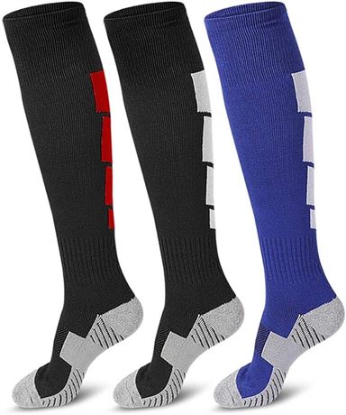 3 Pairs, Soccer Socks, Sport Knee High Socks Over The Calf Compression
