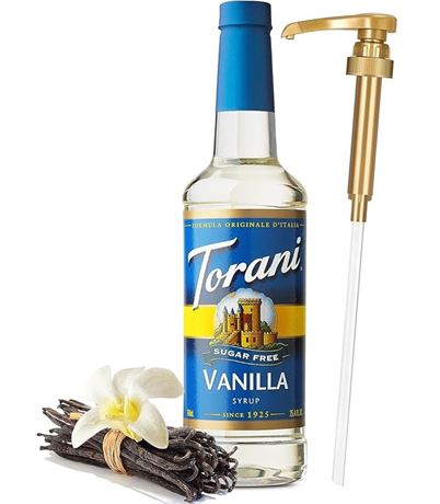 Torani Sugar Free Vanilla Syrup with Little Squirt Syrup Pump, 750ml 25.4 Ounces