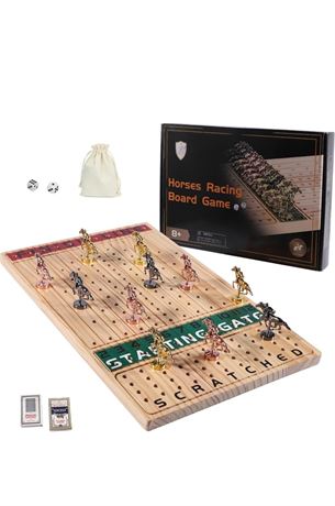 Horse Racing Board Game with 11 Luxury Metal Horses Thickened Wood Game Board In