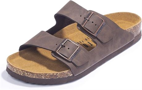 SIZE 10, FITORY Mens Sandals, Arch Support Slides with Adjustable Buckle Straps and Cork Footbed