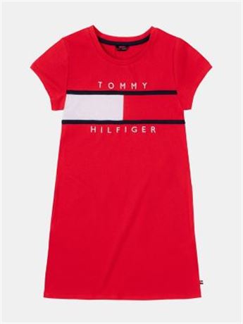 SIZE: 5 Tommy Hilfiger Little Girls Logo T-shirt Dress - Red