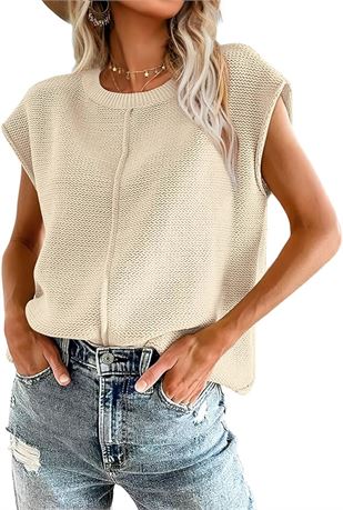 SIZE: L OFEEFAN Sweater Vest for Women Cap Sleeve Tops Knit ...