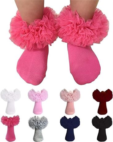 SZ 6-8 YEARS OLD Girls Ruffle Socks Fluffy Ruffle Princess Dress Socks Newborn/